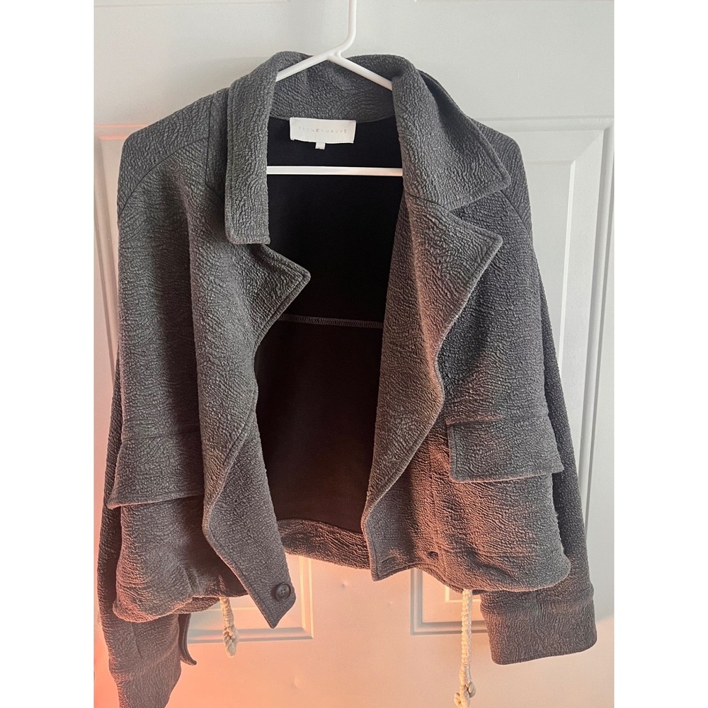 FRENCHMAUVE Textured Gray Cropped Blazer Jacket Size L